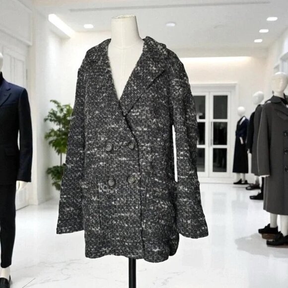 J.Jill Women Wool Alpaca Double Breasted Coat Jacket Gray Lined Button Up - XS - Picture 1 of 7